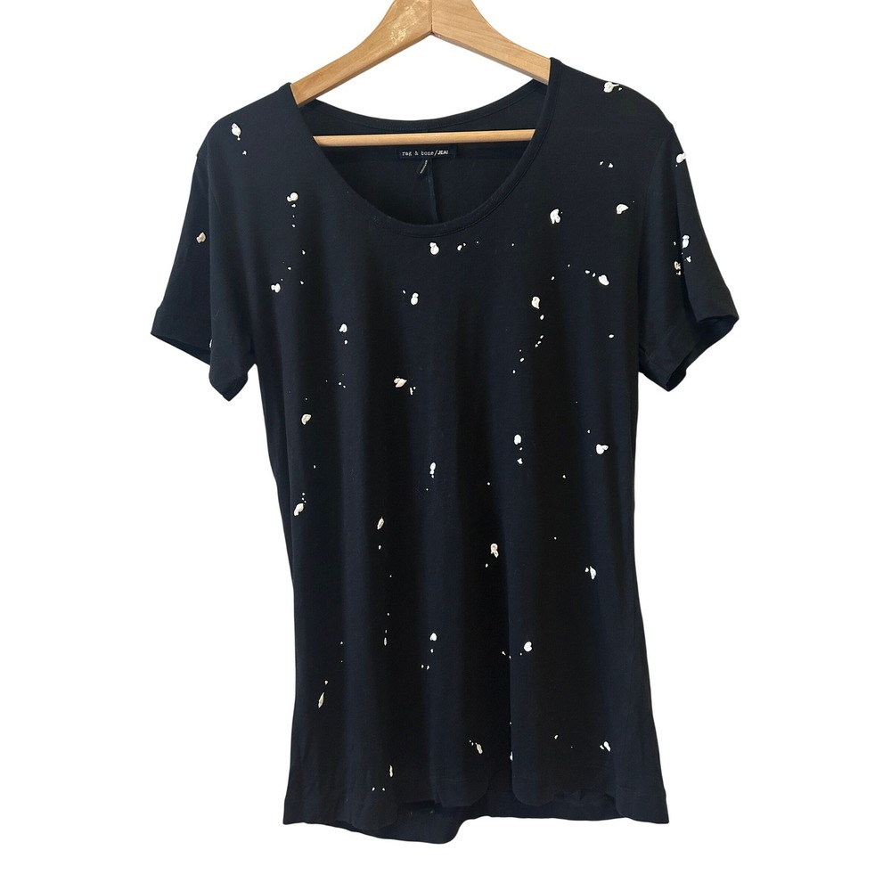 Rag & Bone Womens T-Shirt Sz M Black Paint Splatter Scoop Neck Artist Artsy 90s